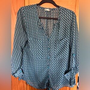 Blue long sleeve polyester blouse